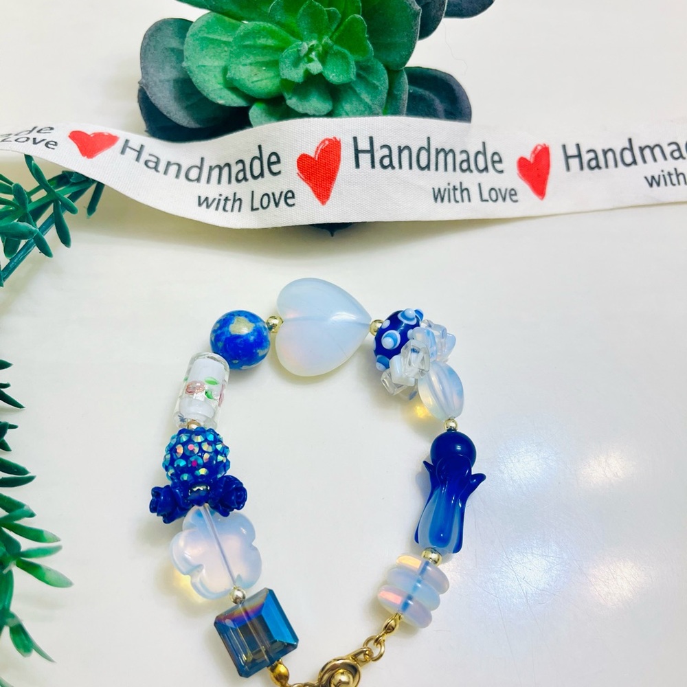 Handmade Opalite, Millefiori Glass Beads and Lapis Lazuli Gemstones